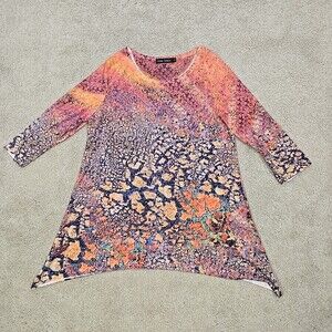 Casual Express Women Small Artistic Embellish Multicolor 3/4 Sleeve Polyester